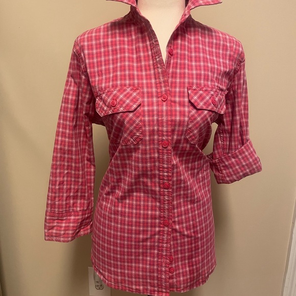 CARHARTT EUC pink/purple/white, curved bottom hem. Worn once. Fits like Medium. - Picture 1 of 3